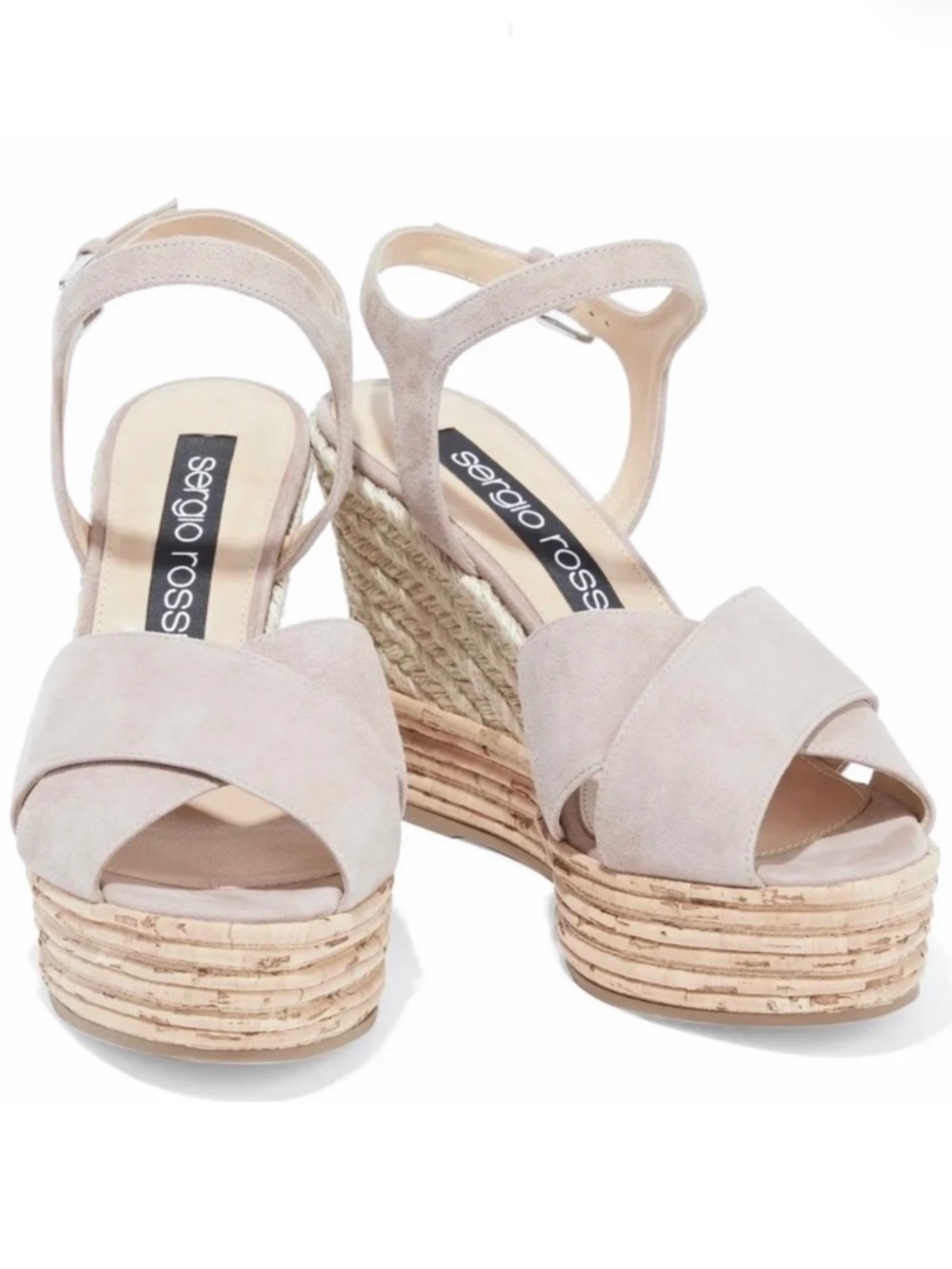 SERGIO ROSSI Mayan Sand Royal suede wedge sandal leather platform espadrilles 40